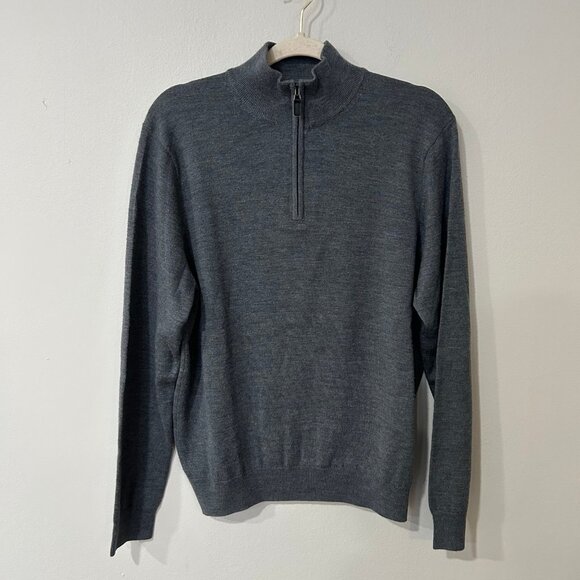 Jos A Bank Traveler Gray Quarter Zip Pullover Merino Wool Sweater Size Large - Picture 2 of 6